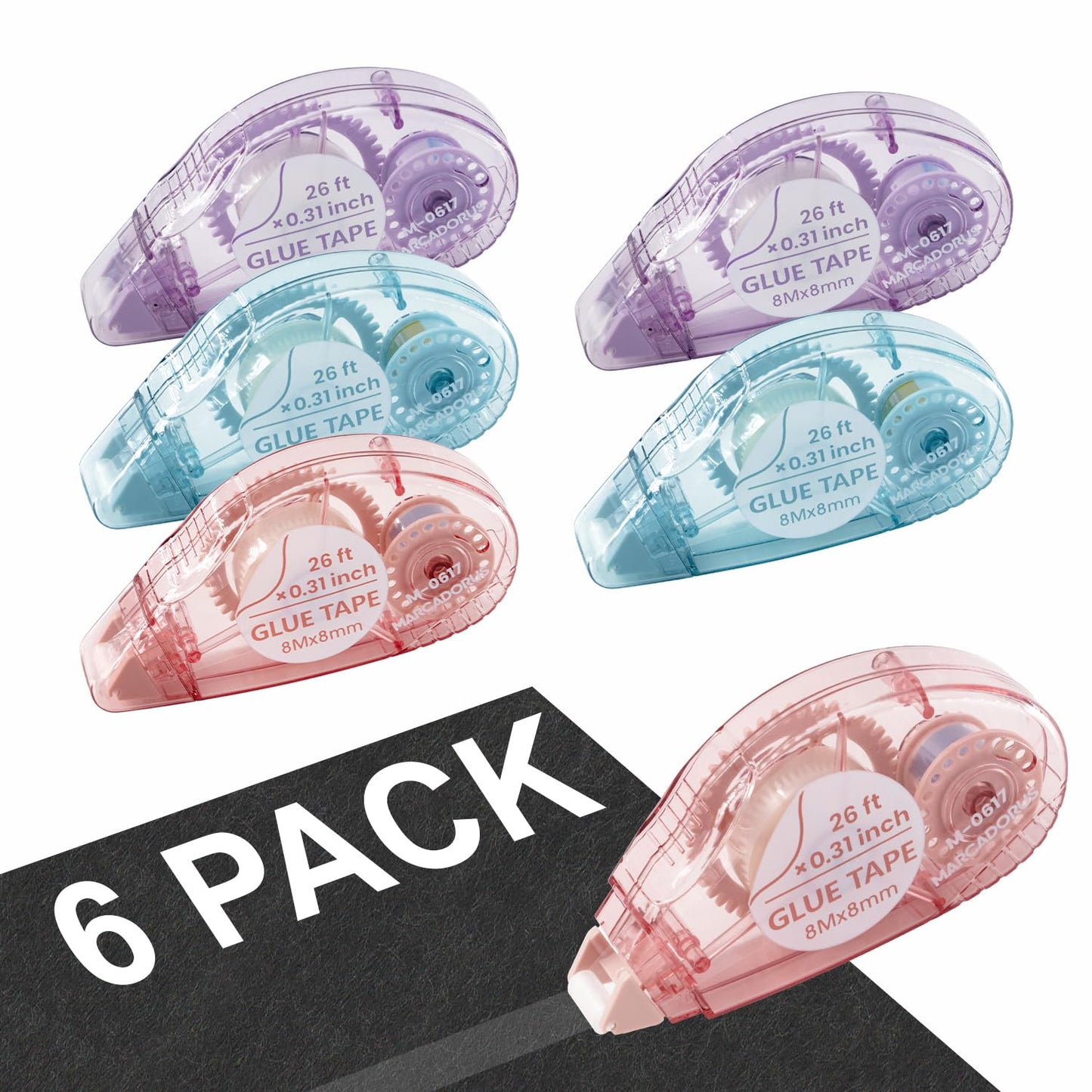 Double Sided Tape for Crafts, Pack of 6 Glue Tape Roller, 26 Ft x 0.31 in Scrapbook Tape, Tape Runner for Scrapbooking Supplies, Office, School, Craft Supplies and Journaling Supplies.