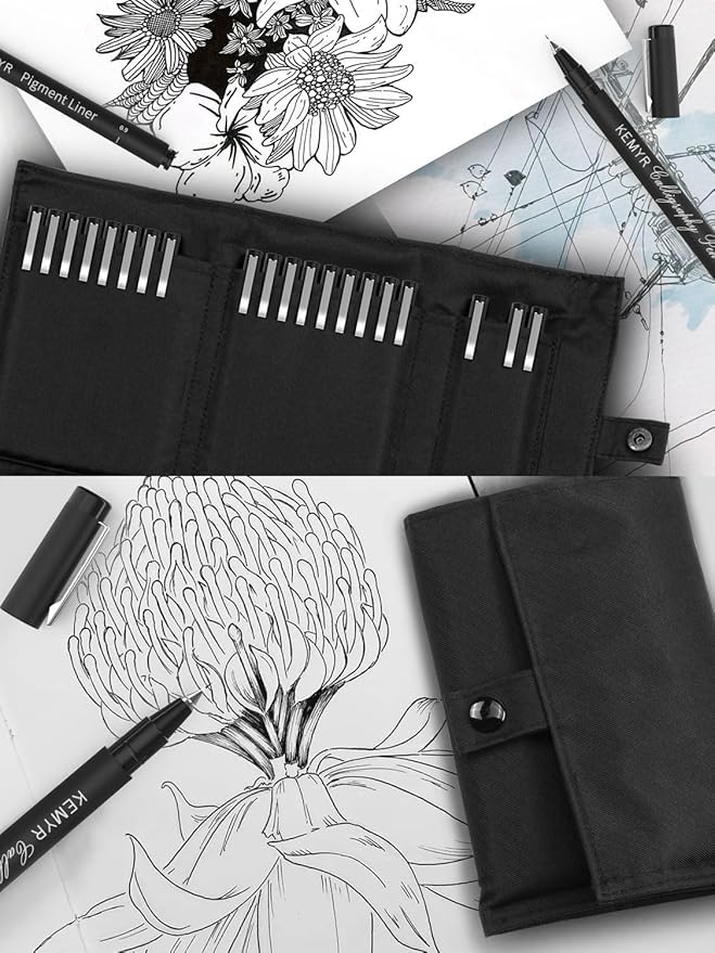 9 Micro Fine liner Drawing Art Pens Calligraphy Pens: 0.05mm-BR Size Black Art supplies Waterproof Archival Black Ink Markers For Artists,Use for Professional Watercolor,Sketching