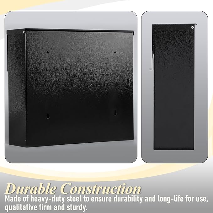 xydled Mailbox Wall Mount Mailboxes for Outside, Large Capacity Steel Hanging Metal Mailbox, Modern Post Box, Black,14.6''x12.2''x4.1''