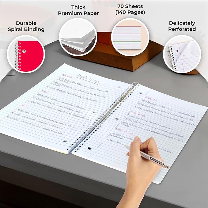 5000 Packs (Pallet) 1 Subject Notebooks, Spiral Notebook Bulk, College Ruled, 70 Sheets (140 pages), 8 x 10-1/2", Bulk Spiral Notebooks for School Districts & Office, 4-7 Days Transit