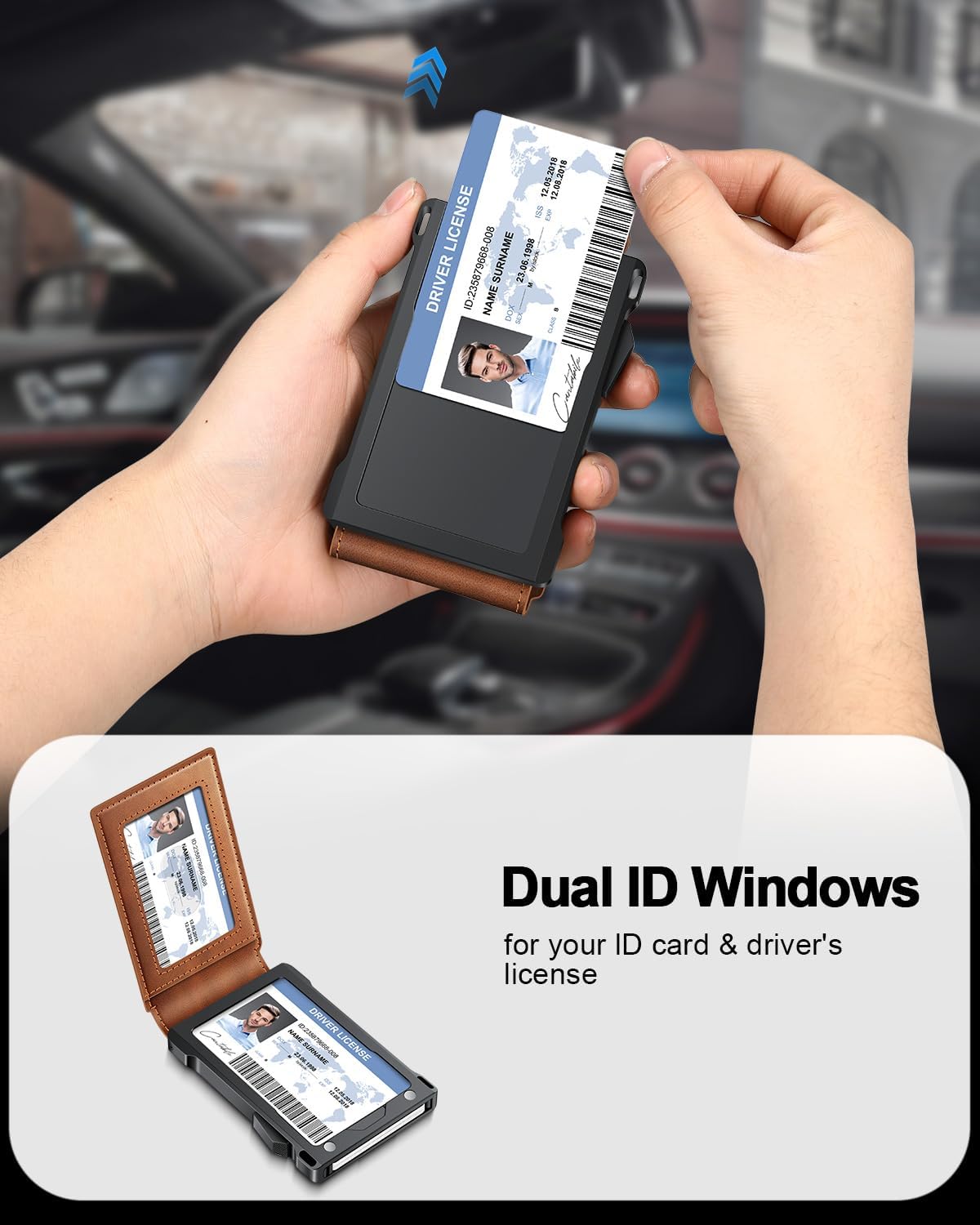 Wallet for Men RFID Wallet with 2 ID Windows & Money Clip, Slim Pop Up Card Holder for 10-12 Cards, Bifold Minimalist Smart Wallet for Front Pocket, Compact Metal Credit Card Holder, Gifts for Men