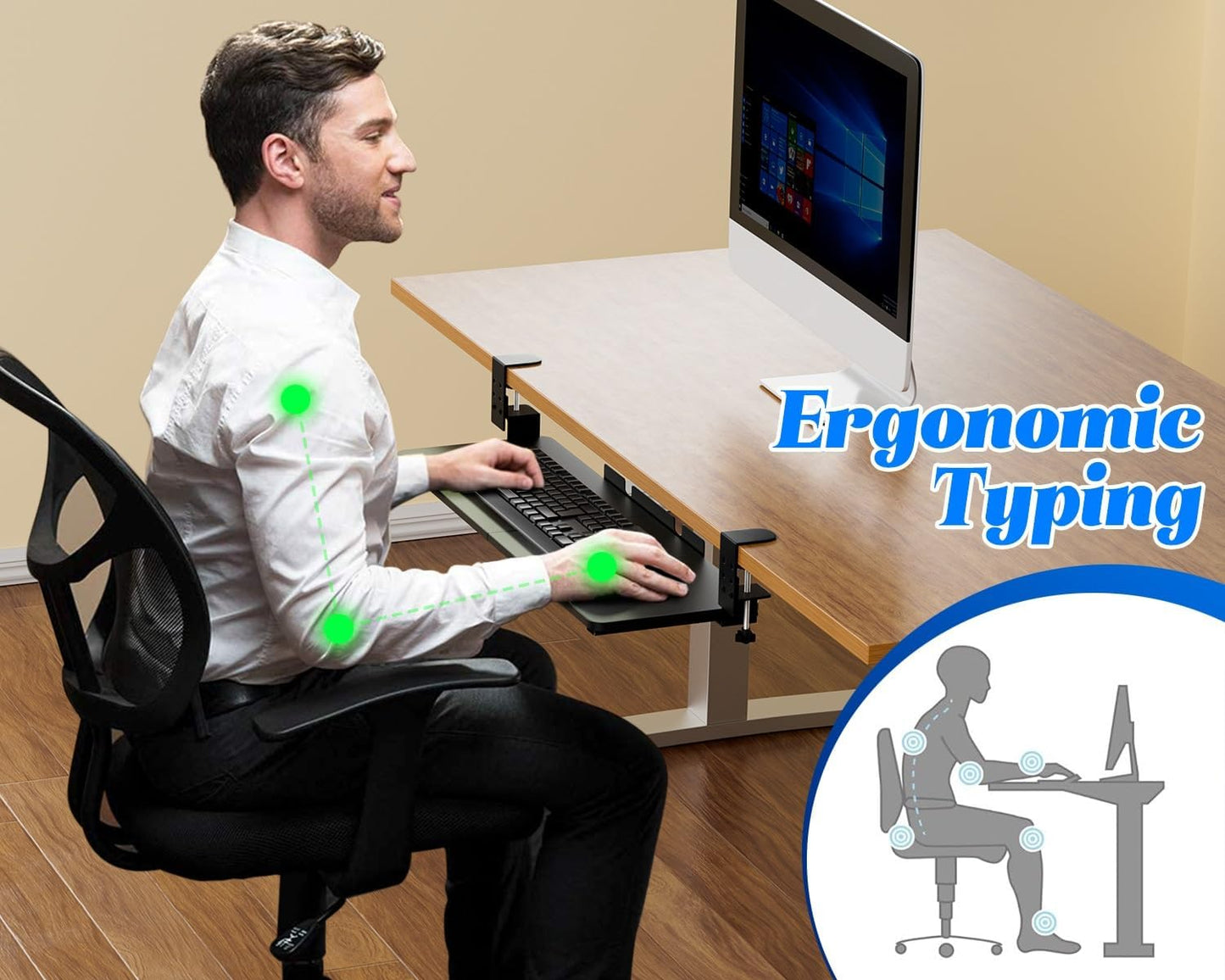 Large Keyboard Tray Under Desk, Adjustable Keyboard Tray with C-Clamp Hardware 29.5″ W x 9.5″ D Slide Out Computer Keyboard & Mouse Tray for Typing Home Office Black