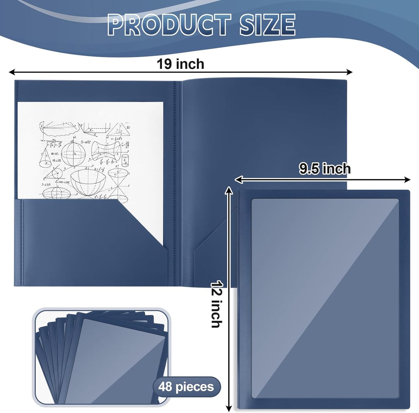 Teling 48 Pcs Plastic Folders with Front Clear Pocket and Business Card Holder 2 Pocket Folders Letter Size Paper for School Office Supplies Nice Gift for Christmas New Year School Supply (Dark Blue)