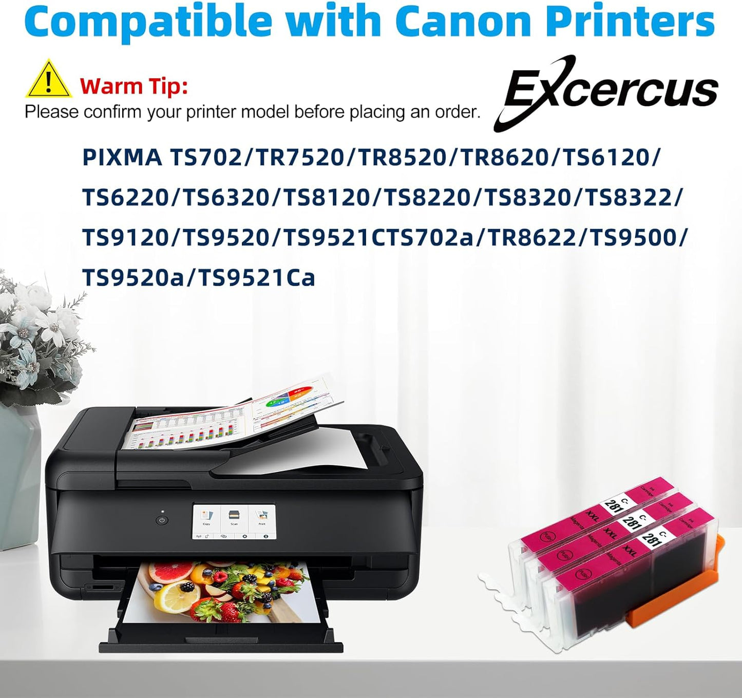 CLI281 CLI-281 XXL Magenta Ink Cartridge Replacement for Canon CLI-281XXL Magenta Work with Canon PIXMA TR7520 TR8520 TS6320 TS8120 TS8320 TS9120 (3X CLI-281XXL M)