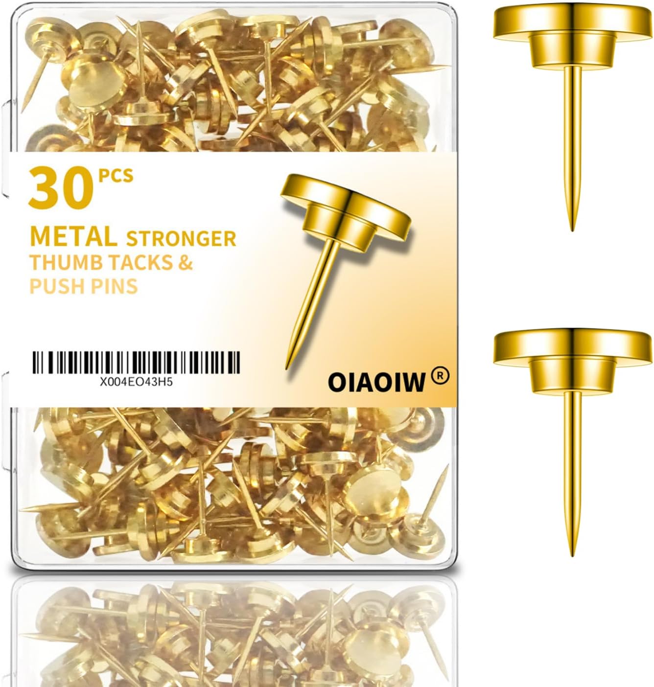 30 PCS Metal Gold Push Pins for Wall Clear Thumb Tacks for Walls Flat thumbtacks Push pin for Bulletin Board Shadow Box Display Thumbtack for Cork Board (Gold)
