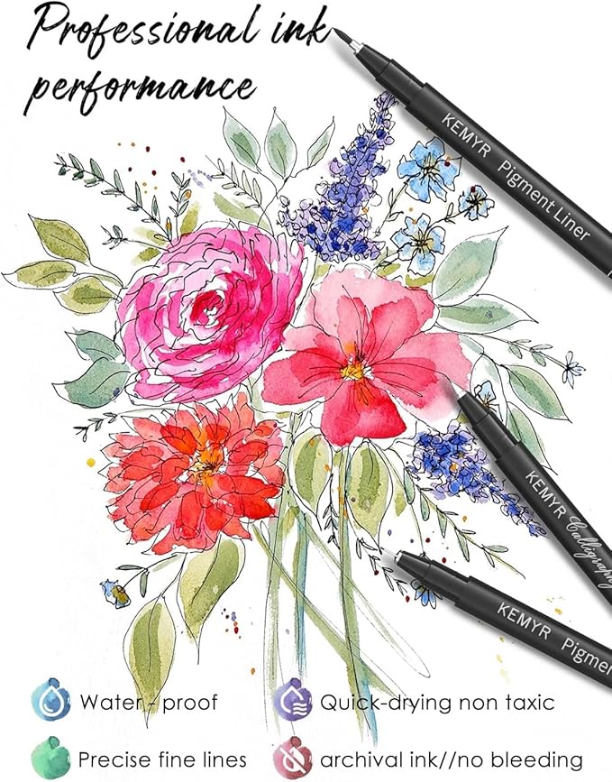 4 Micro Fine liner Drawing Art Pens Calligraphy Pens: 2.0mm Size Black Art supplies Waterproof Archival Black Ink Markers For Artists,Use for Professional Watercolor,Sketching