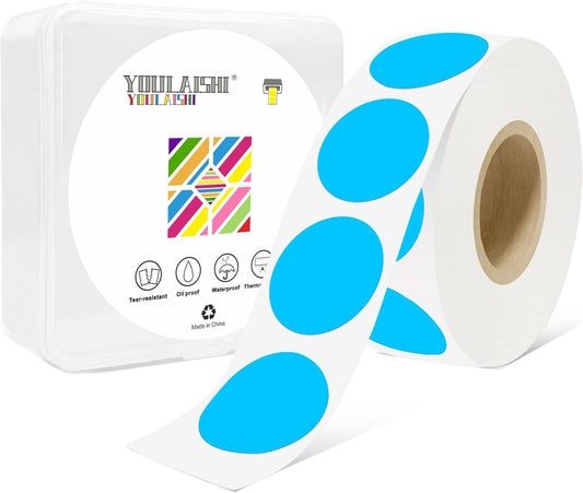 1 Inch Circle Dot Stickers 1000 PCS Color Coding Thermal Labels Dots Writable Printable Small Round Stickers for Office, Classroom, Inventory, Garage, Organizing Storage, DIY, Sky Blue