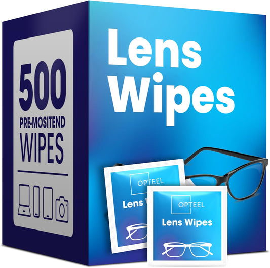 Lens Wipes for Eyeglasses - Pre-moistened Eyeglass Lens Cleaning Wipes - 500 Lens Wipes Individually Wrapped Sracth-Free Streak-Free Eye Glasses Wipes Lens Cleaner for Sunglass & Camera Lens