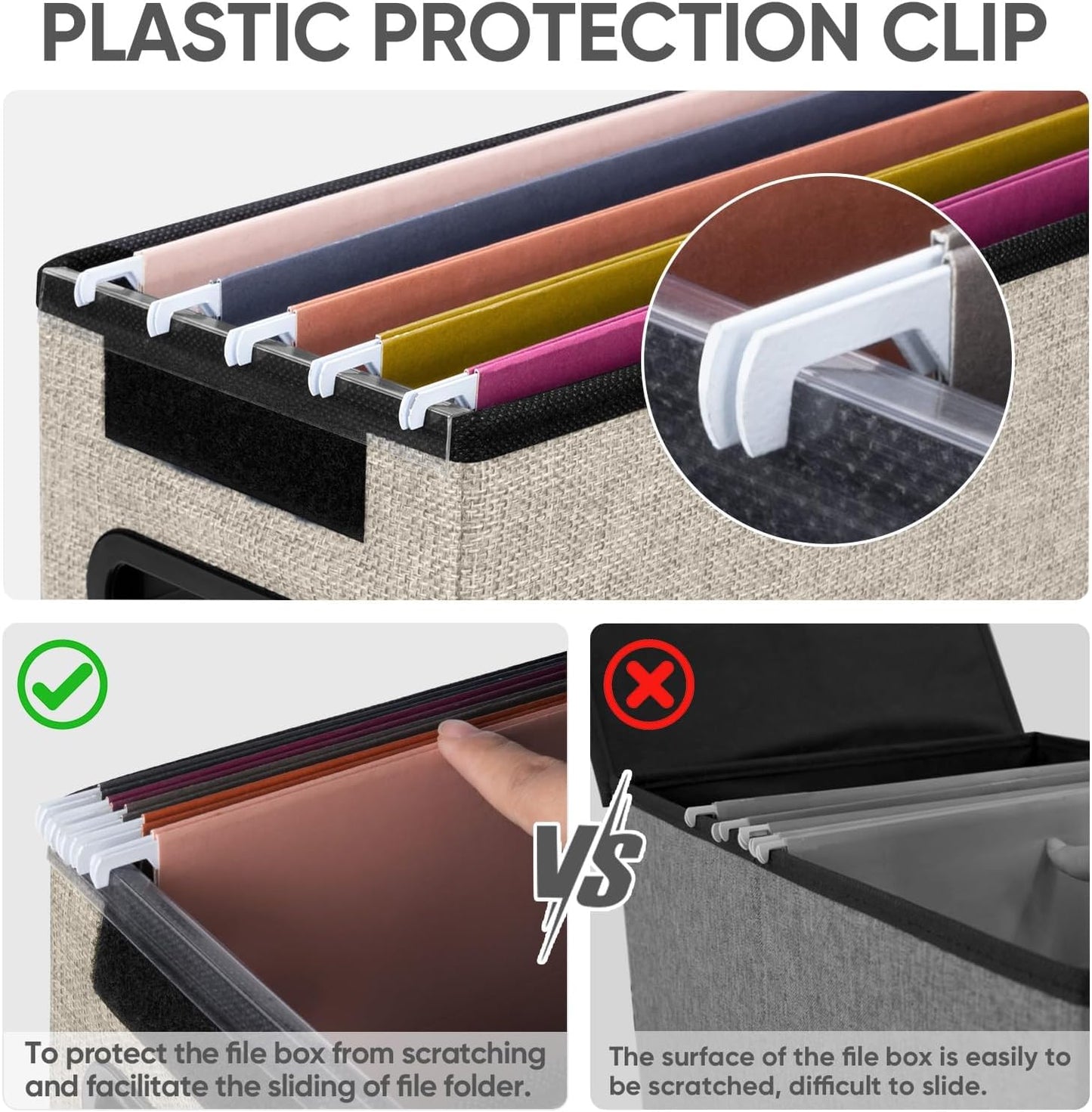 BALEINE File Organizer Box with Lid, Collapsible File Folder Organizer with Plastic Slide, Hanging File Folder Box for Office Document Storage (2 Pack, Beige, S)