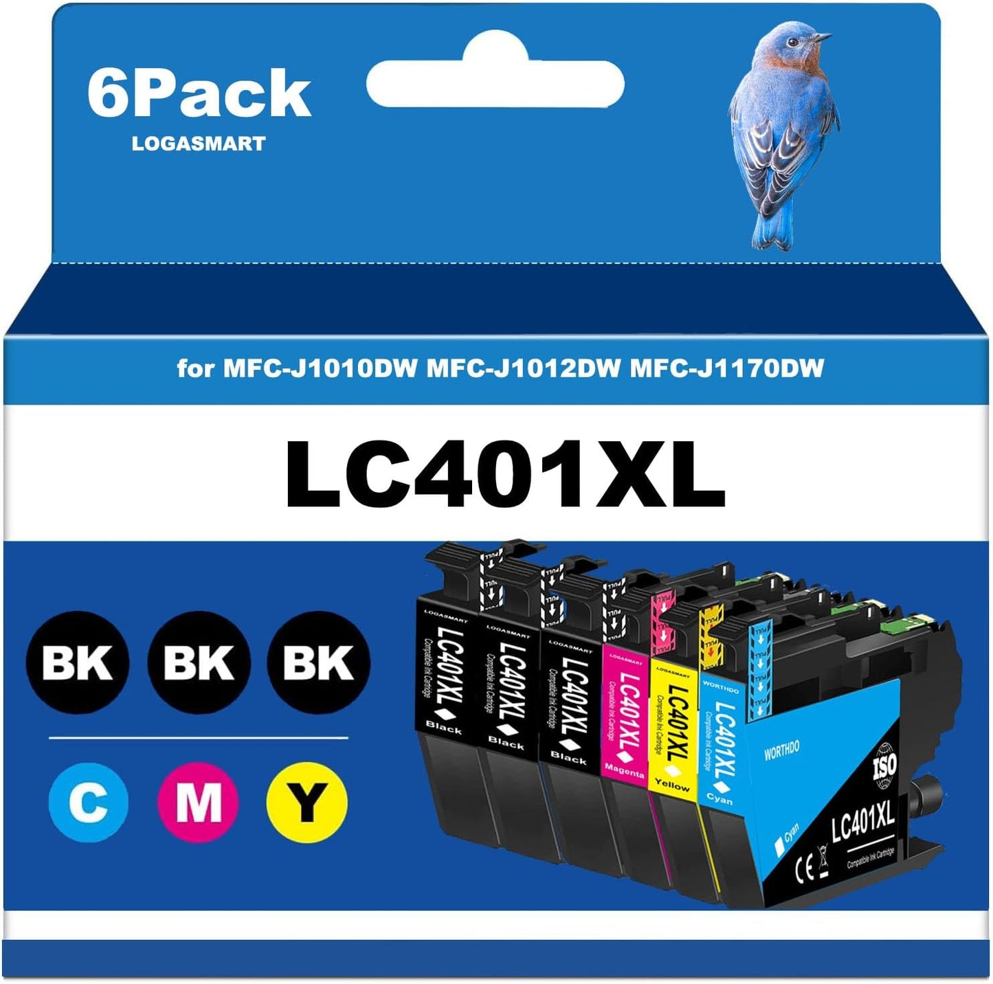 LC401XL Ink Cartridges for Brother Printer Compatible for LC401 Ink Cartridges for MFC-J1010DW MFC-J1012DW MFC-J1170DW Printer 6 Pack (3 Black, 1 Cyan, 1 Magenta, 1 Yellow)