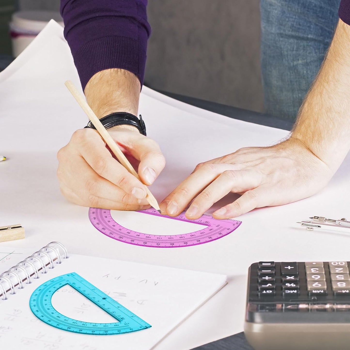 Zonon 3 Pack 6 Inch Plastic Protractor Back to School Protractors 180 Degrees Pink Blue Clear Protractors for Classroom Math Teacher Student Office Supplies