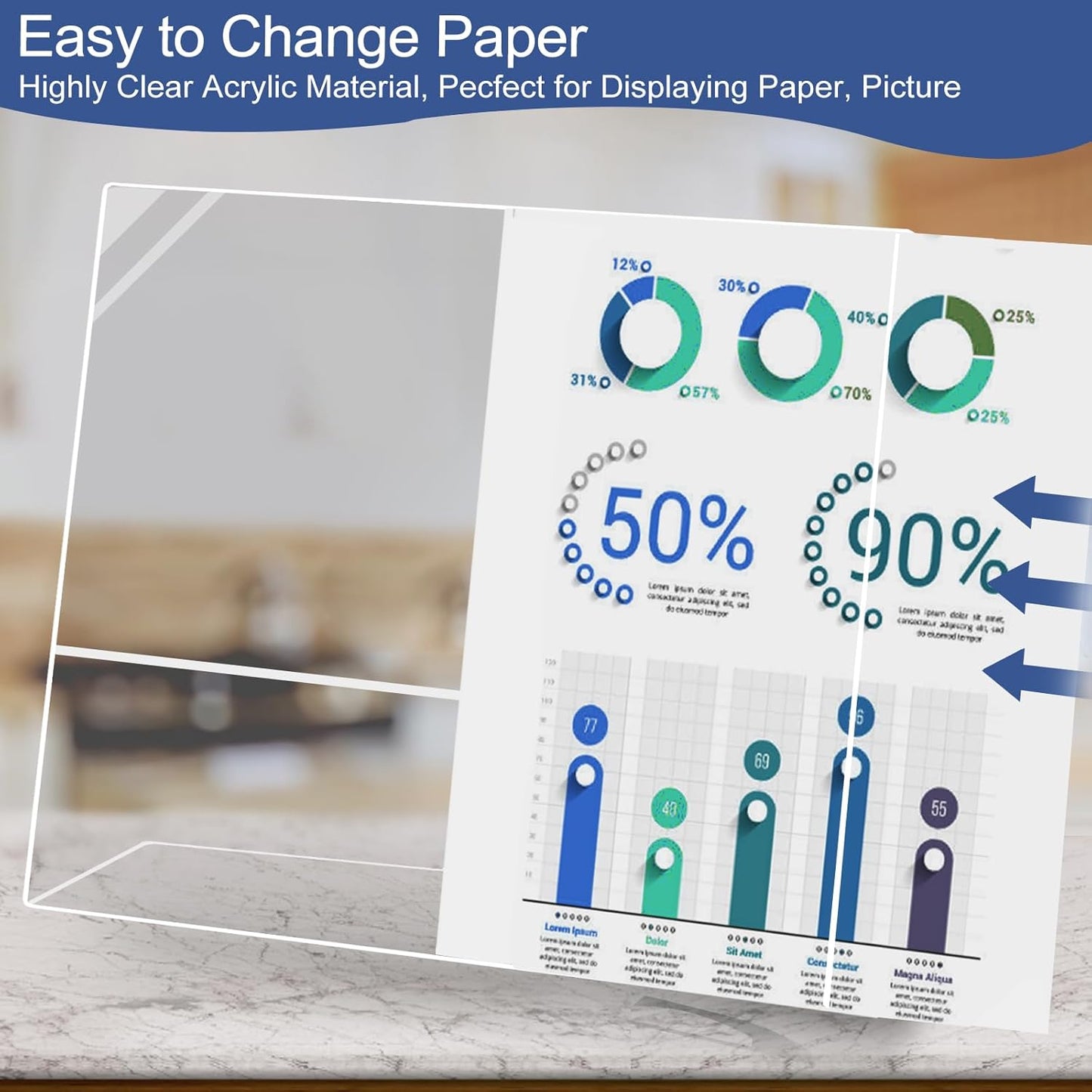 Slanted Back Acrylic Sign Holder 6 x 4, Acrylic Stands for Display Frame, Clear Plastic Tabletop Paper Sign Holder for Office, Home, Restaurant (6 Pack 6x4 Inches)