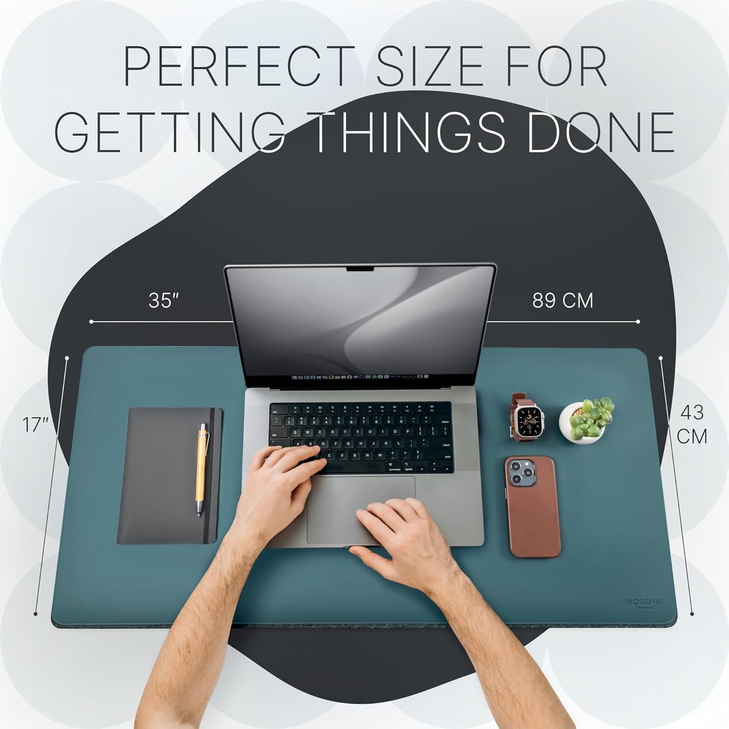 Nordik Felt and Leather Desk Mat Non-Slip - Green - 35 X 17 Inch - Dual Layer - Felt and Vegan Leather Desk Pad - Document Organizers - Blotter and Desktop Mat - Protector Laptop Matt for Desktop