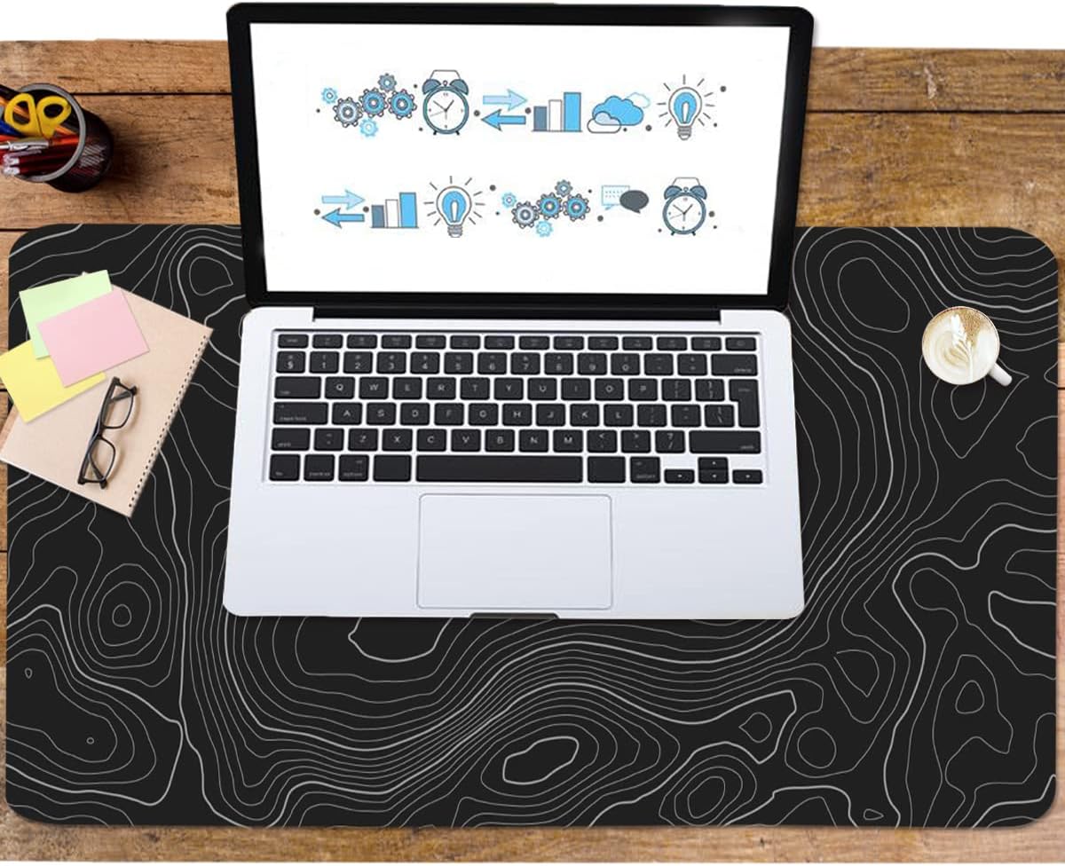 Topographic Mouse Pad, Extended Gaming (35.4x15.7 in), Desk Mat Laptop Waterproof Decor Writing for Work, Game, Office, Home - Topographic Contour