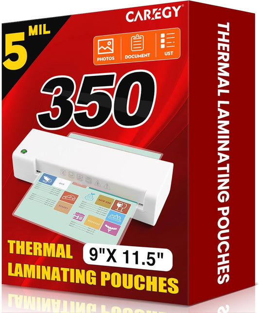 CAREGY Thermal Laminating Pouches,350 Pack Laminating Sheets, 5 Mil, 9 x 11.5 Inches Lamination Sheet Paper for Laminator, Round Corner Letter Size, Office and School Supplies
