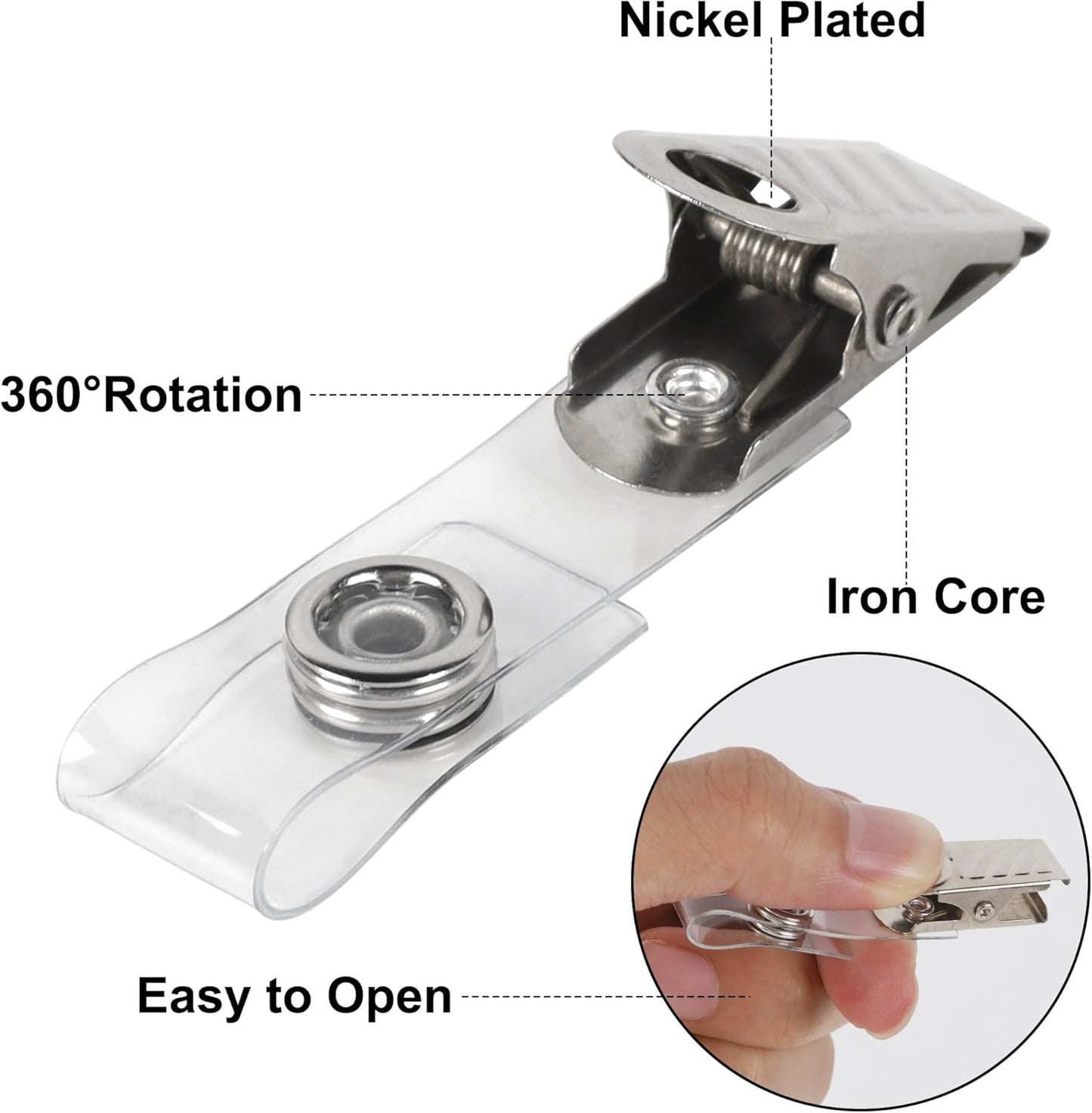 Happy Trees 50 Pcs Metal Badge Clips with Clear PVC Straps, ID Holder Clip for Badge Holders, Name Tags, ID Cards, Work Badges