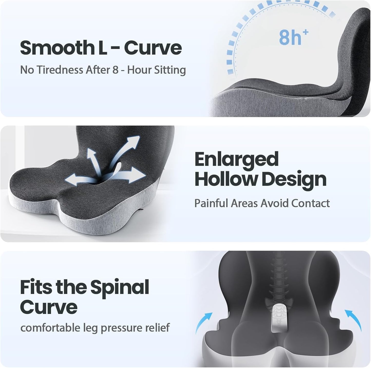 Back and Seat Cushion, 2025 New Ergonomic Non-Slip Memory Foam Seat Cushion with Back Support, L-Shaped Breathable Seat Cushions for Car, Office, Home (Blue)