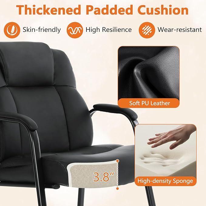 CLATINA Big & Tall 500 lb. Guest Chair, Leather Reception Chairs with Sled Base and Padded Arm Rest for Waiting Room Office Home and Meeting Conference-Black (8 Pack)