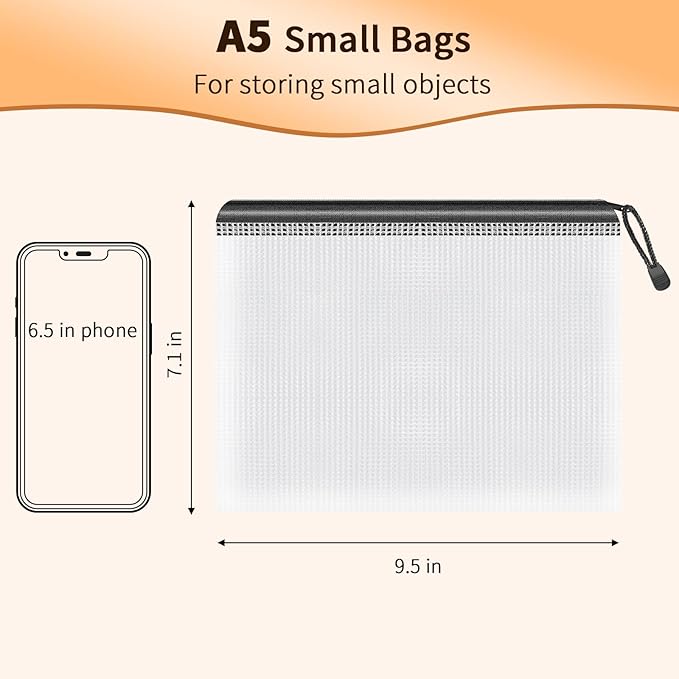 Umriox Zipper Mesh Document Pouch, 9.5x7.1 in (Black, 18 Packs), Clear Zipper Pouches, Waterproof Zipper Pouches for Office Supplies Cosmetics Travel Storage