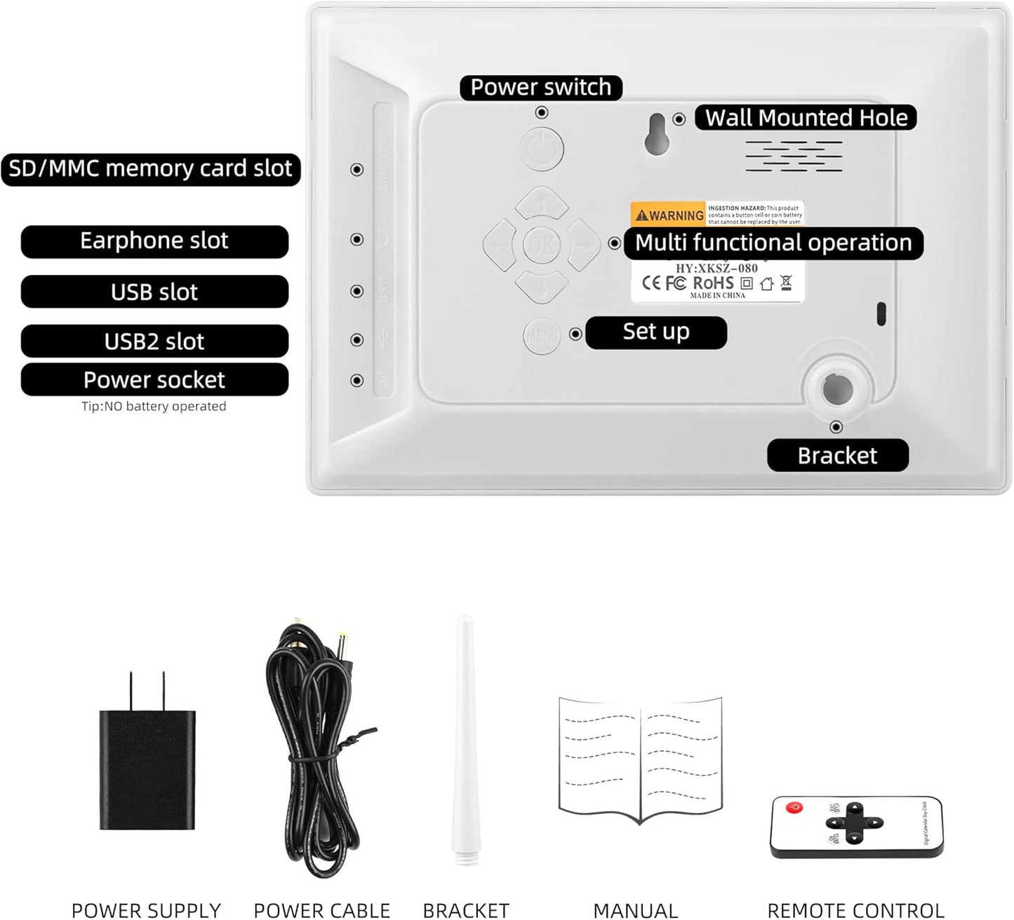 WiFi Digtial Wall Clock,Desk Clock with Weather Temperature Humidify,10 Day Weather Forecast,Weather Station with Digital Calendar and Dementia Alarm clockx for Seniors.(Whith, 7 inches)