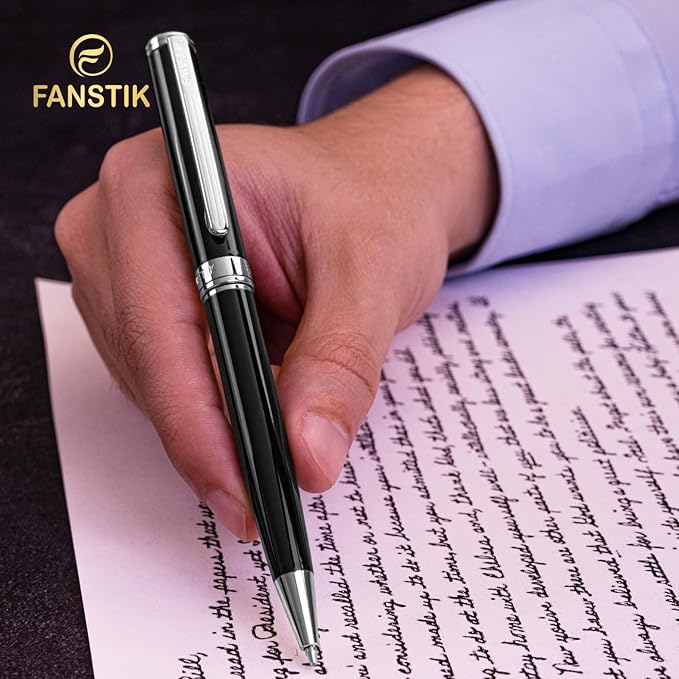 Black & Silver Luxury ballpoint Pen (Made In USA) fancy gift set for women, Real 24K Gold Plating, Professional executive pen gift set for men (Lux BallPoint Black-Silver)