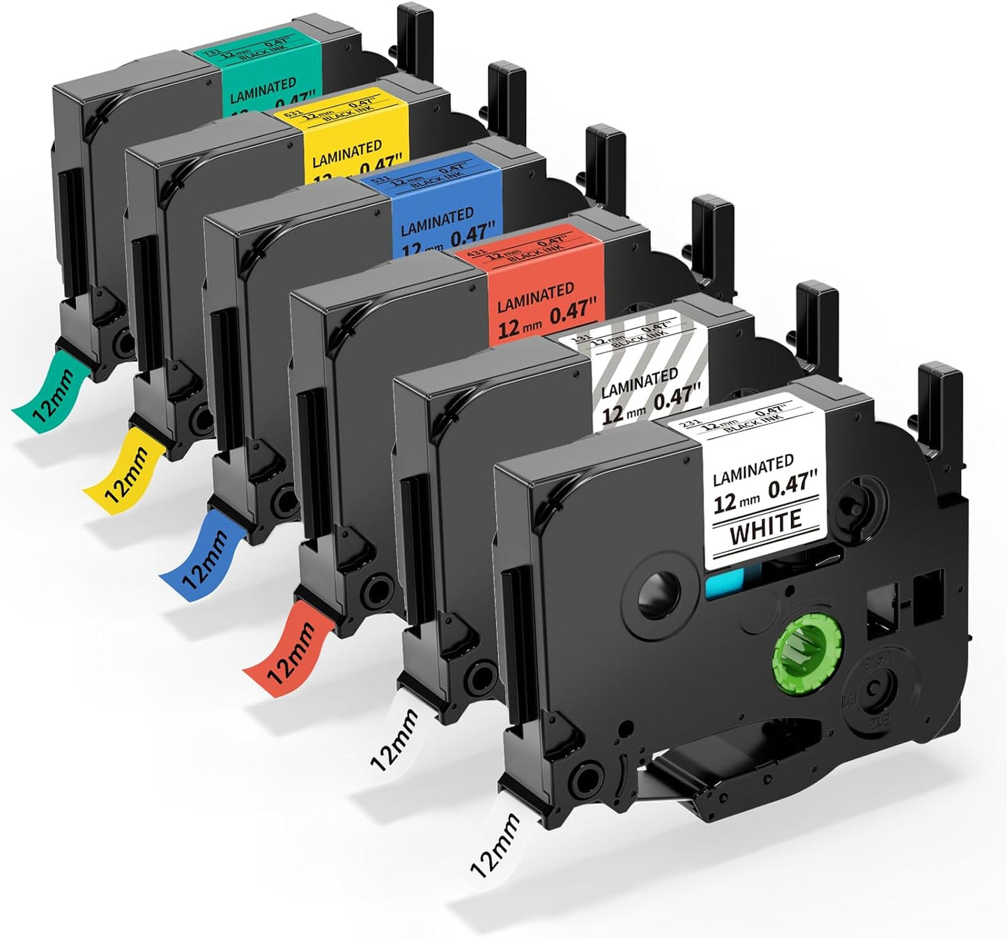 Label Maker Tape Colored Refill Compatible with Brother P-Touch Label Tape TZe 12mm 0.47 Ribbon Laminated TZ Colored Refills TZe-231 for PT-D210 D220 H110 D410 P710BT H111 1070 1880, 6-Pack