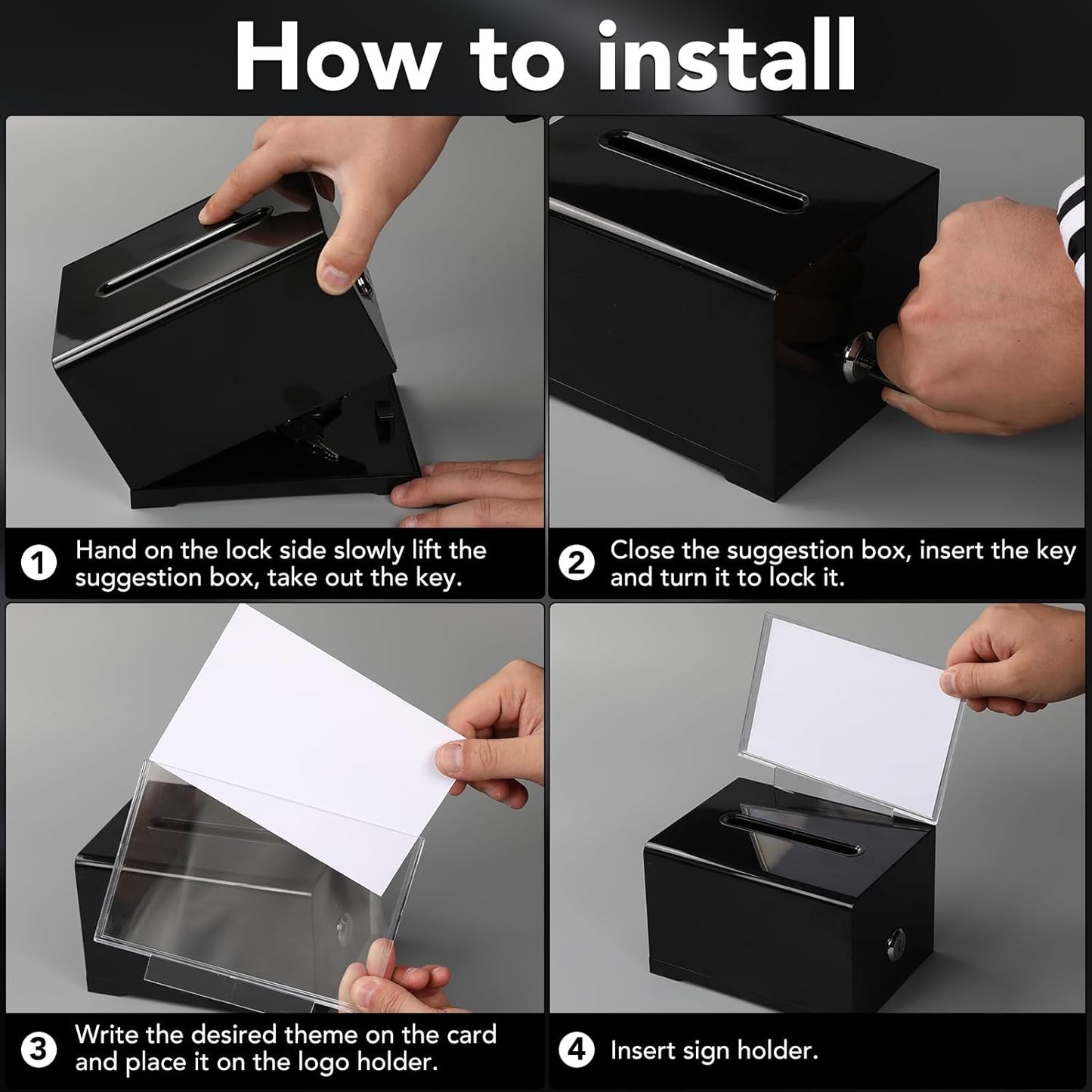 VOISEN Acrylic Donation Box with Lock, Black Ballot Box with Sign Holder, 2 Pack Suggestion Boxes for Fundraising, Donation, Bar, School Voting, 6.2x4.6x3.9 Inch