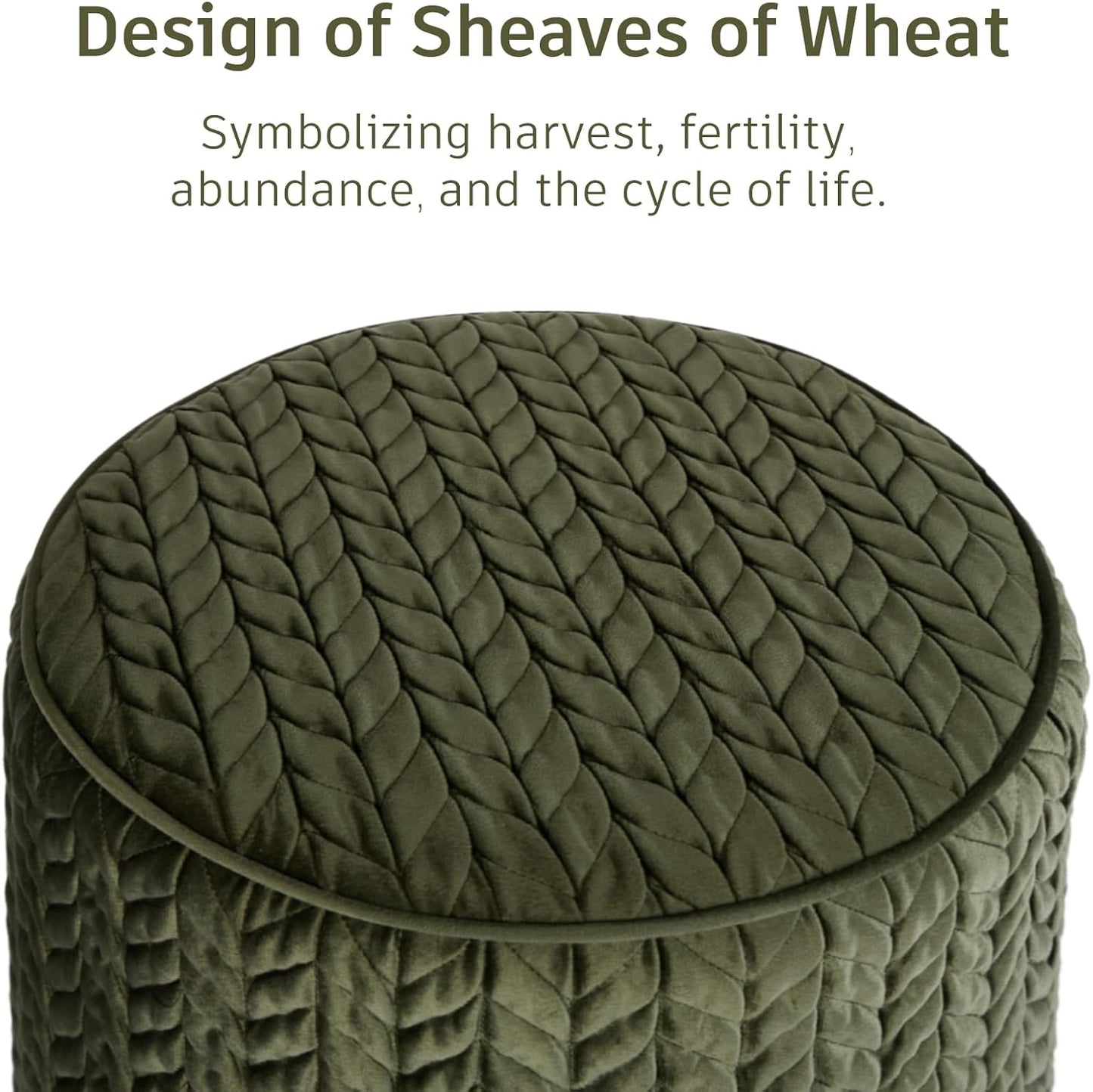 Modern Round Ottoman 2Pcs, Braided-Tufted Foot Stool Ottoman, Velvet Upholstered Vanity Stool for Makeup, Bedroom, Living Room, Dark Green