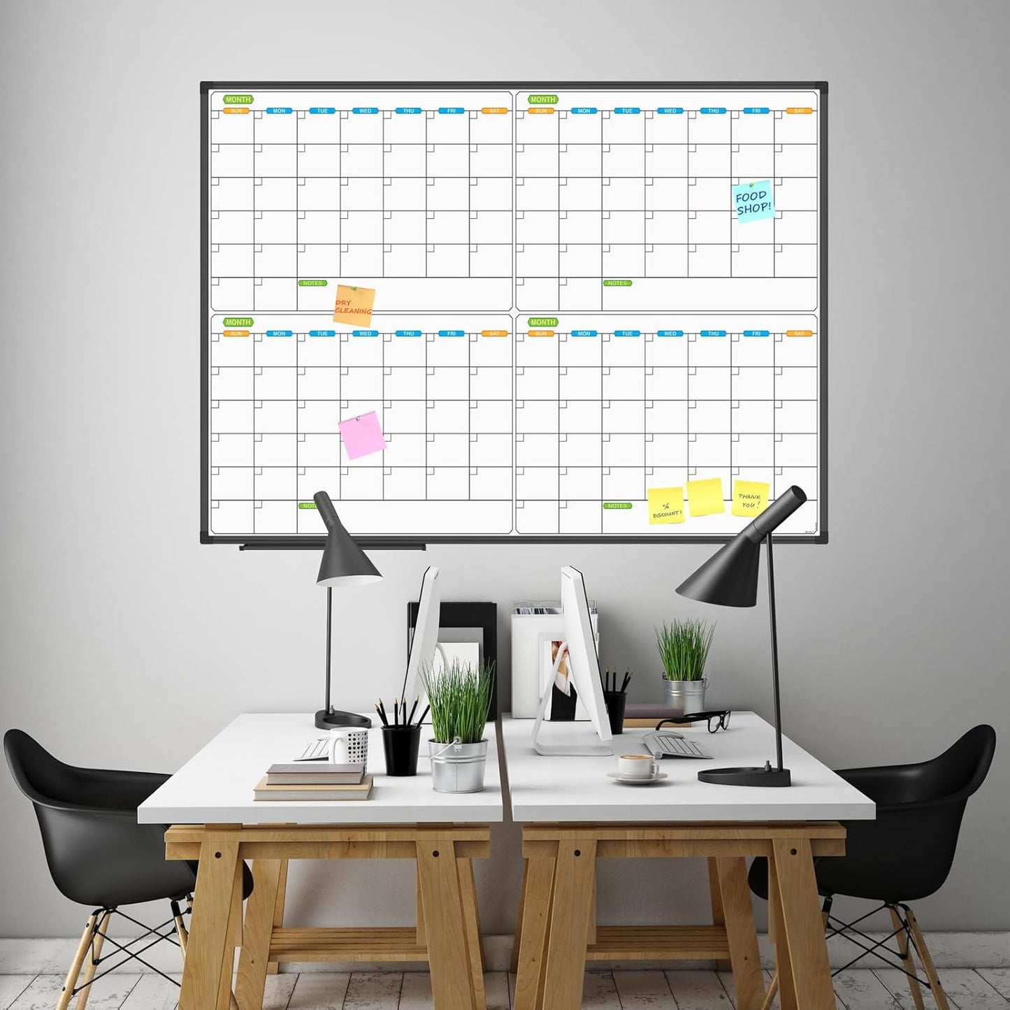 JILoffice Magnetic Dry Erase Calendar Whiteboard, 4 Month White Board Planner 48 X 36 Inch, Black Aluminum Frame Wall Mounted Board for Office Home and School