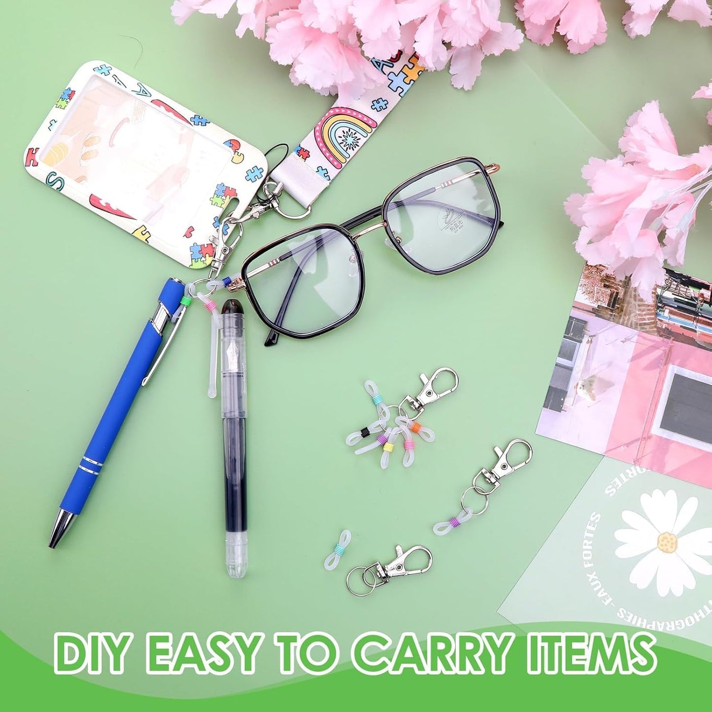 20 Pack Pen Holder for Lanyard, Retractable Badge Reel Accessories, Colorful Silicone Clips with Lobster Clasps, Mini Pen Clips for Badge Mini Sharpie, Nurse Teacher Student Aattachment for Daily Use