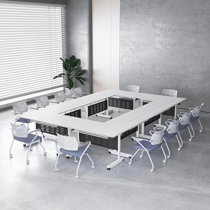 2Pack Conference Room Table, Folding Conference Table for Office Classroom, Mobile Training Tables with Casters Silent Wheels, Large Rectangular Convertible Modular Seminar Tables (L55.1in)