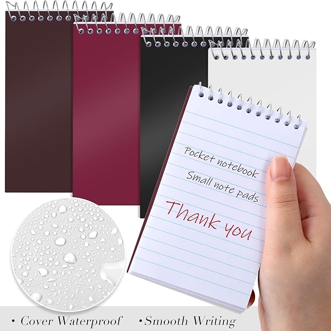 Leinuosen 24 Pcs Spiral Memo Pads 3x5 Inch 75 Sheets College Ruled Small Pocket Notebooks Little Mini Notepads Bulk Top Bound Lined Note Pads for Home School Office Travel Work (Classic Color)