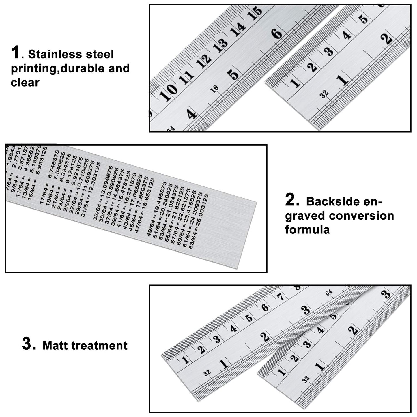 EBOOT Stainless 2 Pack Steel Ruler 12 Inch Metal Rule Kit with Conversion Table