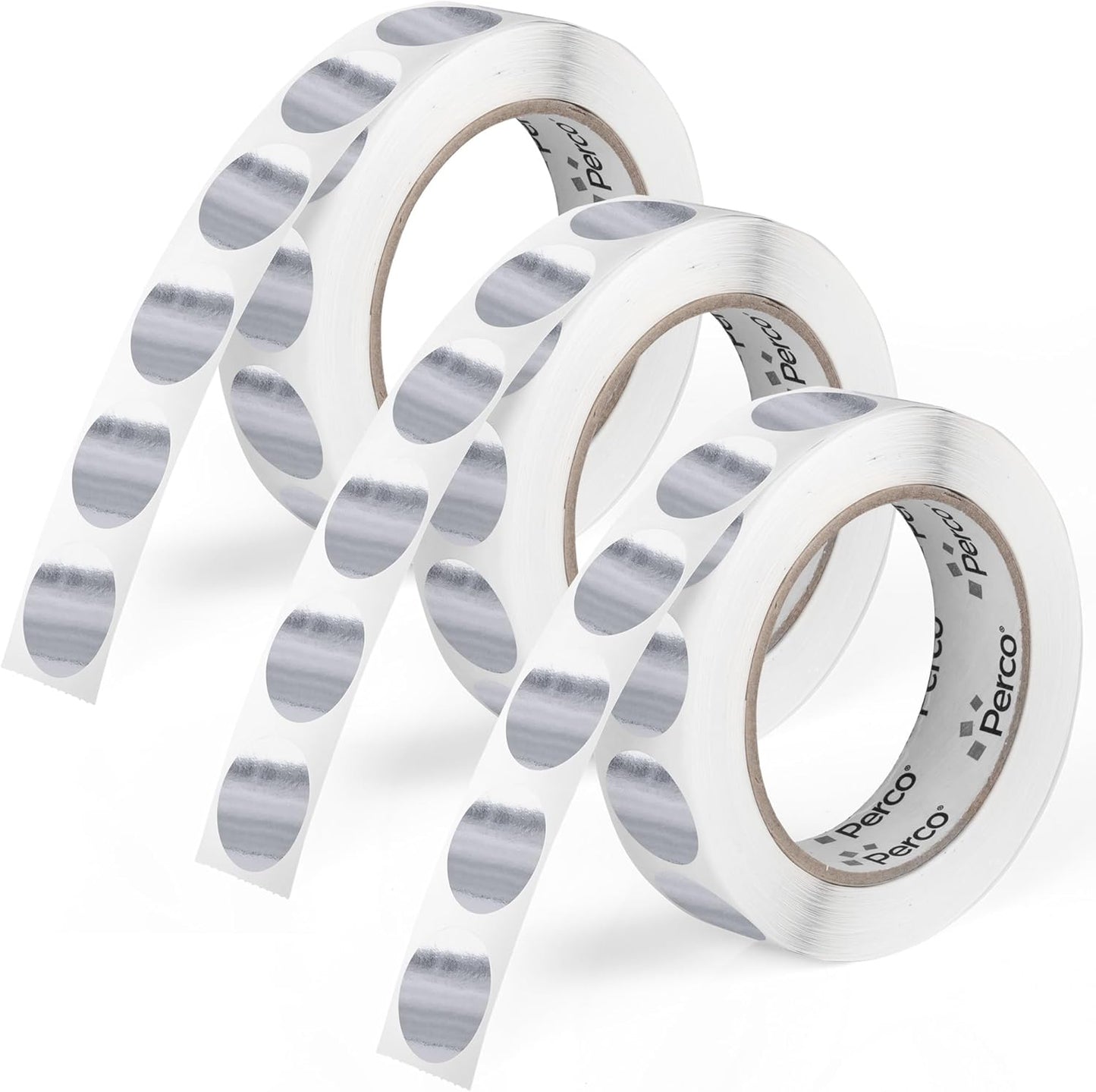 Perco Metallic Silver 1" Round Circle Dot Sticker Labels for Wedding Invitations - Multi-Roll Pack (3 Rolls, 1,000 Labels Each) Permanent Adhesive, Vibrant Colors, Perforated for Easy Use, Made in USA