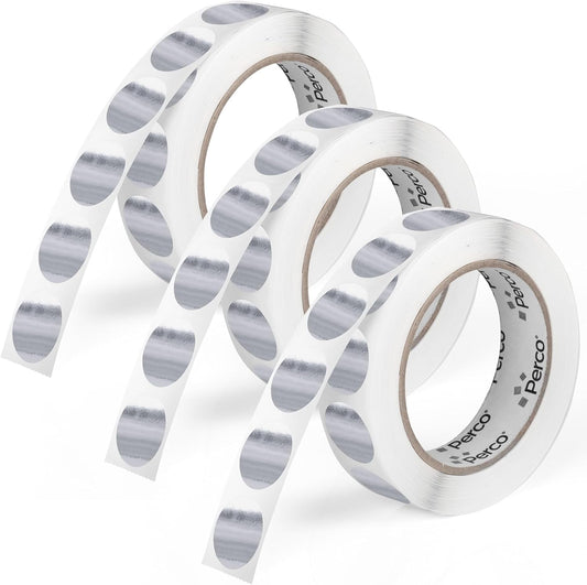 Perco Metallic Silver 1" Round Circle Dot Sticker Labels for Wedding Invitations - Multi-Roll Pack (3 Rolls, 1,000 Labels Each) Permanent Adhesive, Vibrant Colors, Perforated for Easy Use, Made in USA