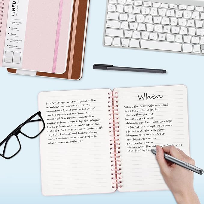 Lined Spiral Journal Notebook, A5 Hardcover Leather Notebook for Work, 5.7''×8.2'', 100GSM Thick Paper Spiral Bound Journaling Notebooks for Women & Men Office School Note Taking Business, Pink