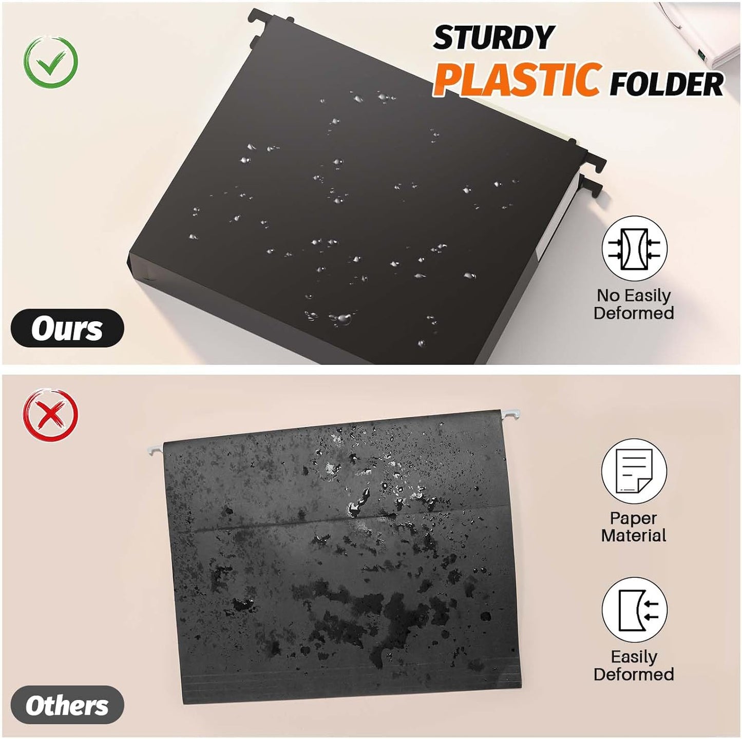 Extra Capacity Plastic Hanging File Folders,12 Pack Reinforced Hang Folders Letter Size,Accordian Pocket,Heavy Duty 2 Inch Expansion,Hard Hanging Folder Organizer for Office Home,Black