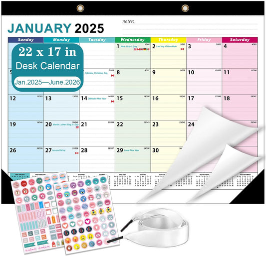Lateefah Desk Calendar, Large 22'' x 17'' Desk Calendar 2025-2026, 18 Month Desktop Calendar for Organizing