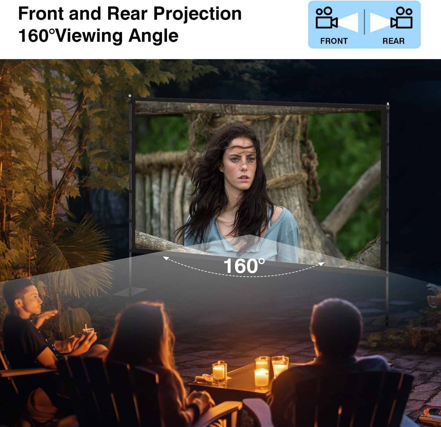 Outdoor Projector Screen with Stand - 120 inch Portable Projector Screens Indoor Outdoor Projector Screen 16:9 4K HD Outdoor Movie Screen with Carry Bag,Enioy Home Theater Projection Screen.