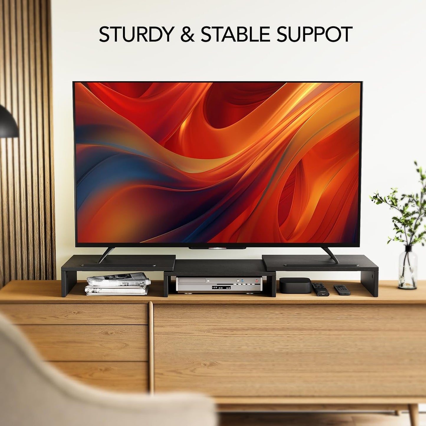 AMERIERGO Dual Monitor Stand Riser for 2 Monitors, Monitor Stand for Desk, Adjustable Computer Monitor Stand with 2 Slot, Multifunctional Desktop Organizer Stand for Laptop, PC, Computer, Printer