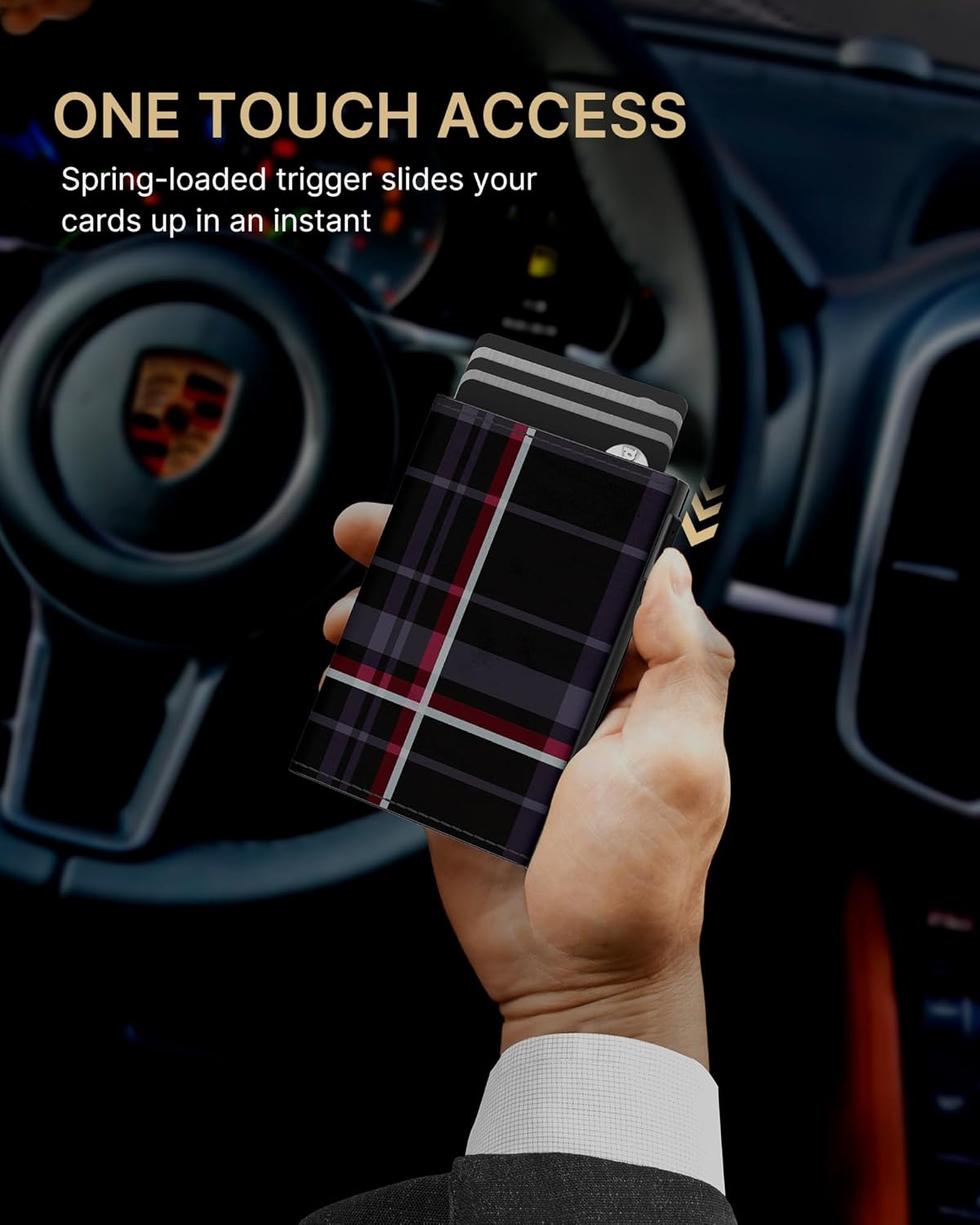 typecase Mens Wallet Card Holder: Pop Up Aluminum Case, Carbon Fiber Leather, Smart, RFID Blocking, Slim, Minimalist, Front Pocket - 9-14 Card Capacity | ID Window | Cash Slot (Plaid)