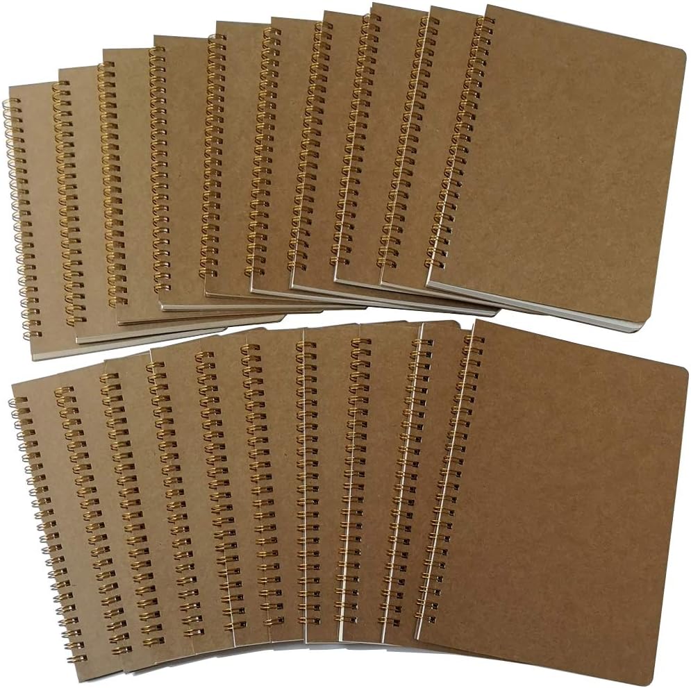 YUREE Spiral Notebook A5/Softcover Spiral Journal Lined, Wide Ruled Pages, 50 Sheets (100 Pages), 8.45" x 5.8", Brown, 20 Pack