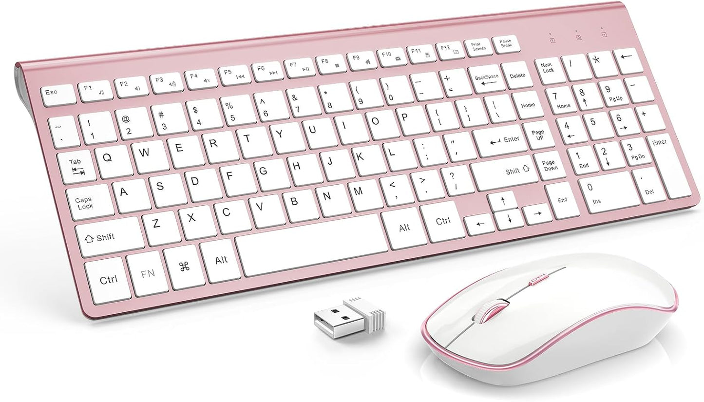 J JOYACCESS Wireless Keyboard Mouse Combo,Typewriter Keyboard Wireless, Portable Pink Wireless Keyboard for Computer/Laptop/Windows/Mac
