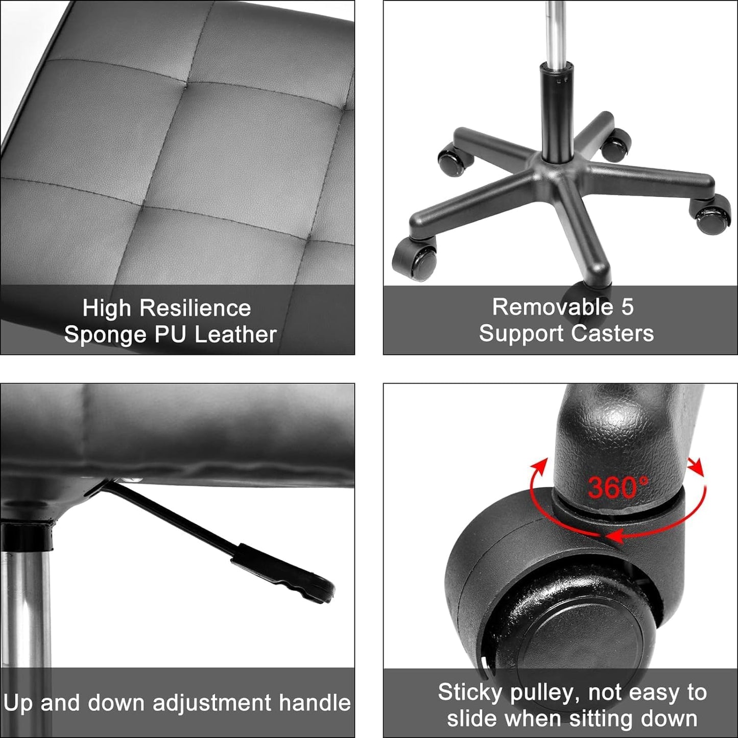 Footrest Under Desk Leg Rest Ottoman Adjustable Height Foot Stool with Wheels Leather Footrest