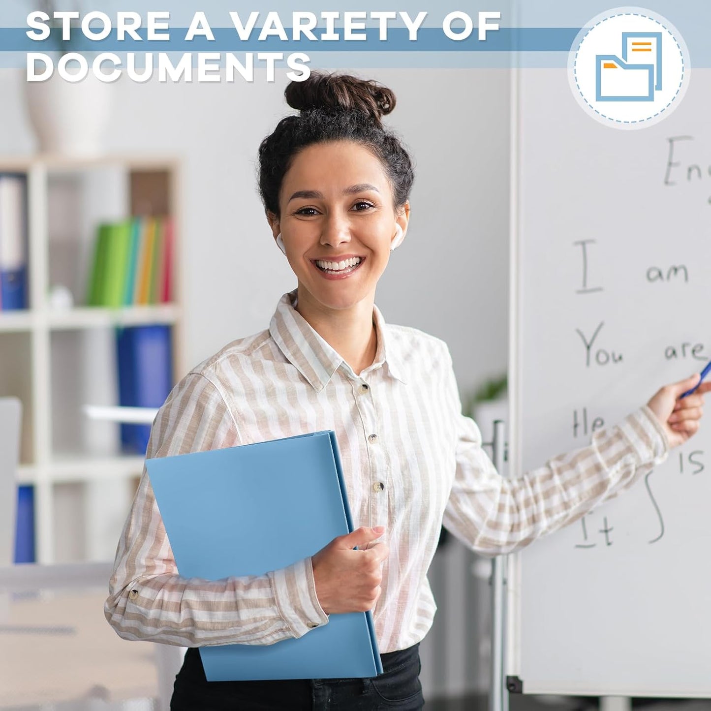 Henoyso 72 Pcs Plastic Folder with Clear Front Pocket and 3 Prong Plastic Folders with Card Slot Pocket Folders with Prongs for School Office (Haze Blue)