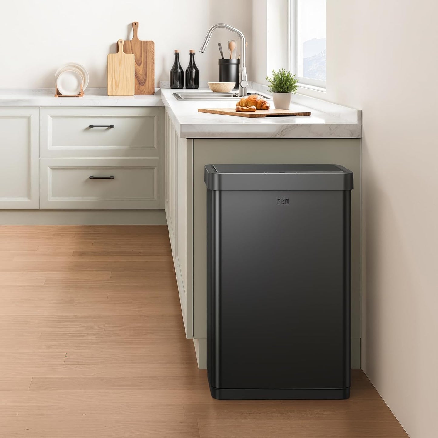 EKO Mirage X 80 Liter / 21.1 Gallons Motion Sensor Trash Can, Automatic Large Kitchen Trash Can Touchless, Stainless Steel, Matte Black