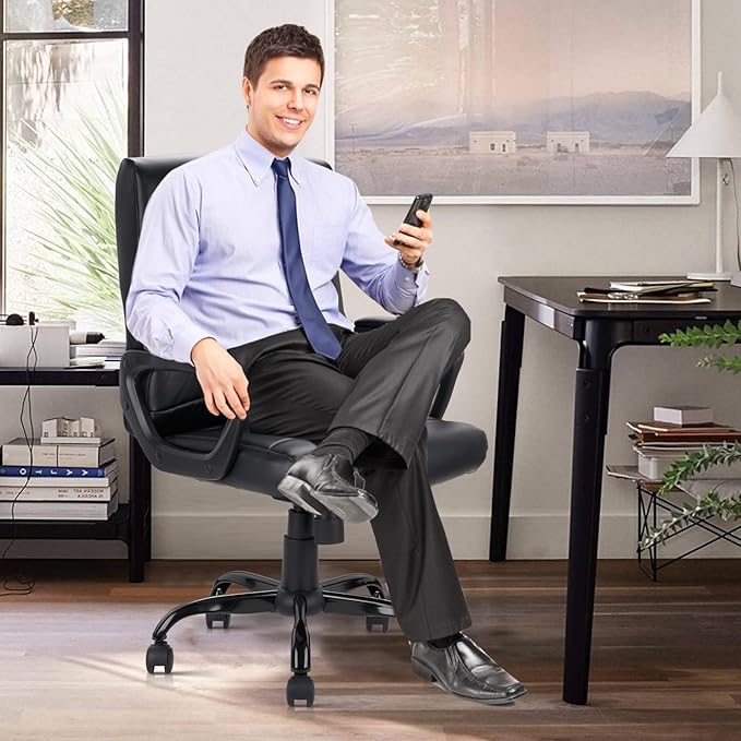 CLATINA Mid Back Leather Office Executive Chair with Lumbar Support and Padded Armrestes Swivel Adjustable Ergonomic Design for Home Computer Desk 2 Pack