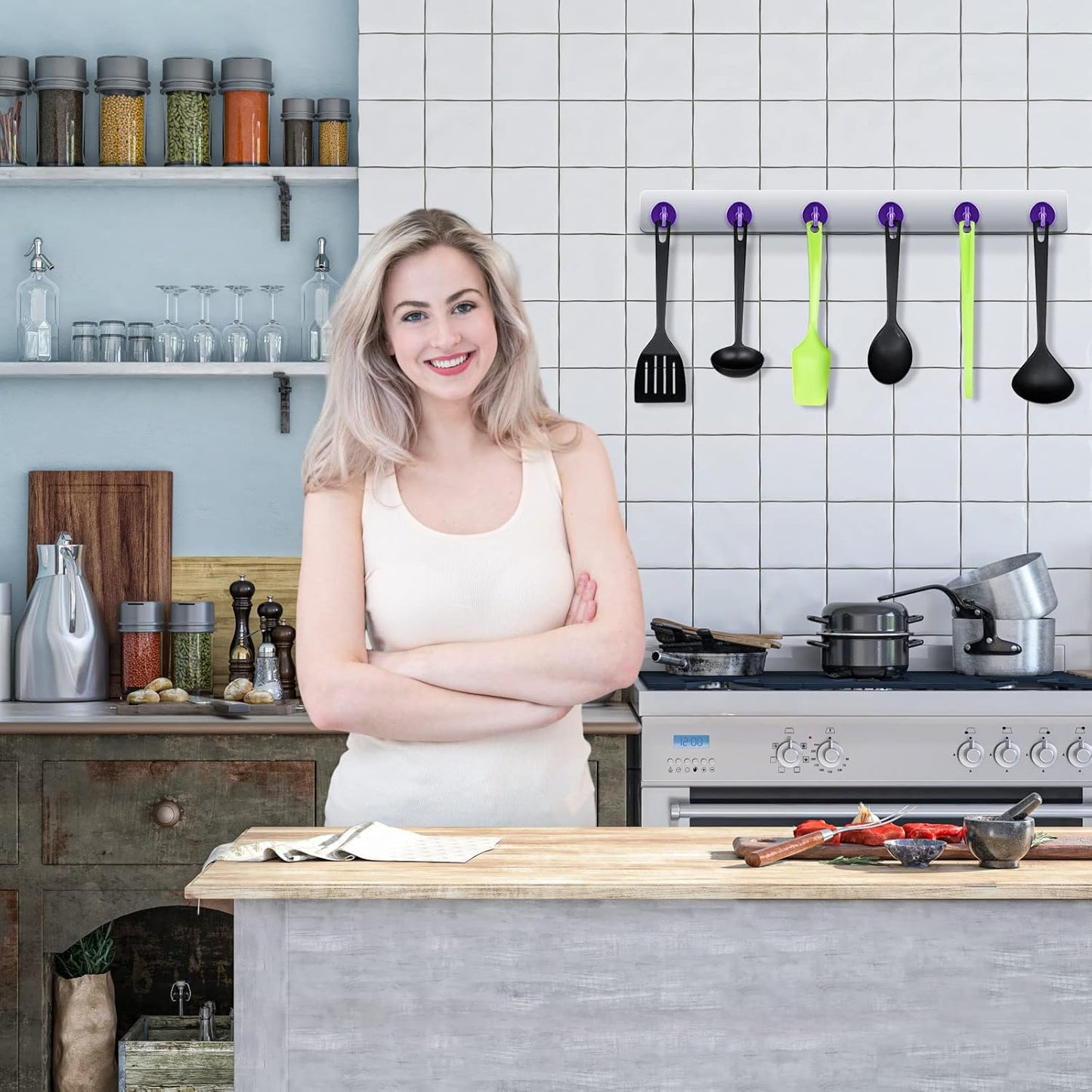 Neosmuk Magnetic Hooks Heavy Duty, Strong Magnet with Hook for Fridge, Super Neodymium Extra Strength Industrial Hooks for Hanging, Magnetic Hanger for Toolbox, Cruise, Grill(Purple,4 Pack)