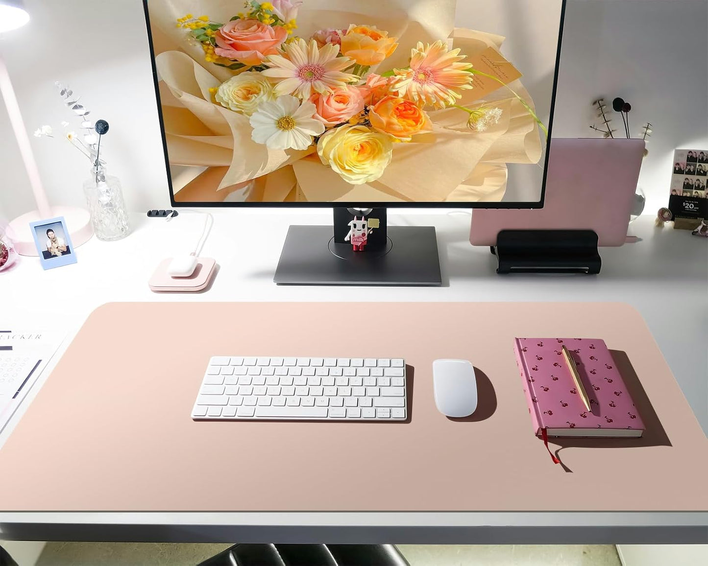 Bloss Pink Desk Mat, Leather Desk Pad, Desk Matt for Desktop, Waterproof Desk Pad Mat, Computer Mat for Office Work/Home/Decor/Desk Protector/Cover(31.5 x 15.7 Inches)