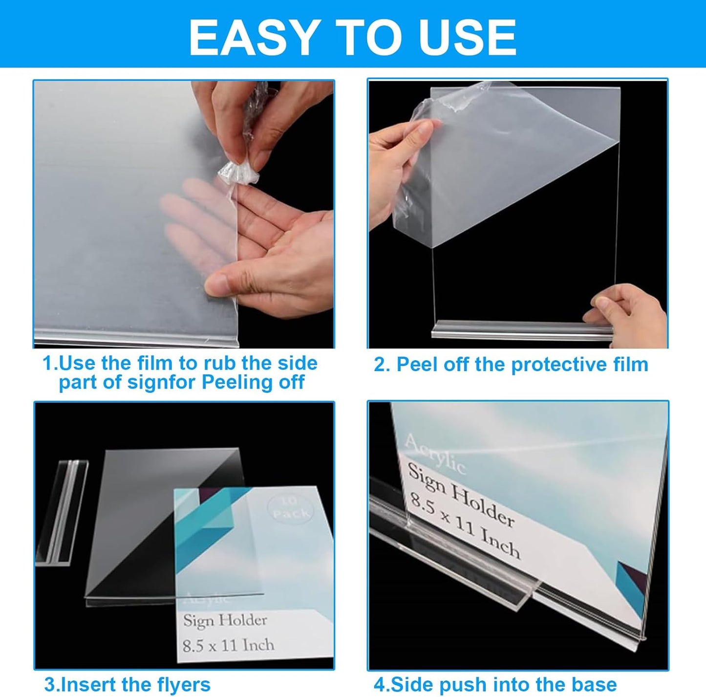 EHWINE 10 Pack Acrylic Sign Holder 4x6, Double-Sided Stand up Table Top Sign Holders, Clear Acrylic Picture Frame Paper Holder Display Stand for Office Business Store Wedding Party